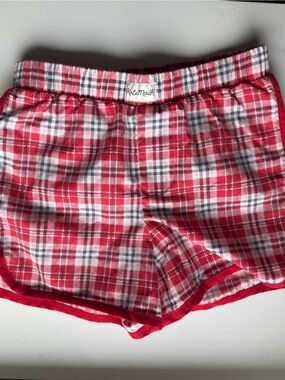 Kate Mack Red White Navy Plaid Girls Boxer Shorts